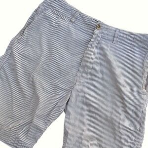 American Eagle Mens Striped Khaki Shorts Blue White Seersucker Cotton Size 32